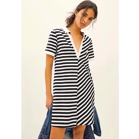 Anthropologie Striped Polo Rugby Mini Dress Black and White. Small NWOT - Picture 1 of 10